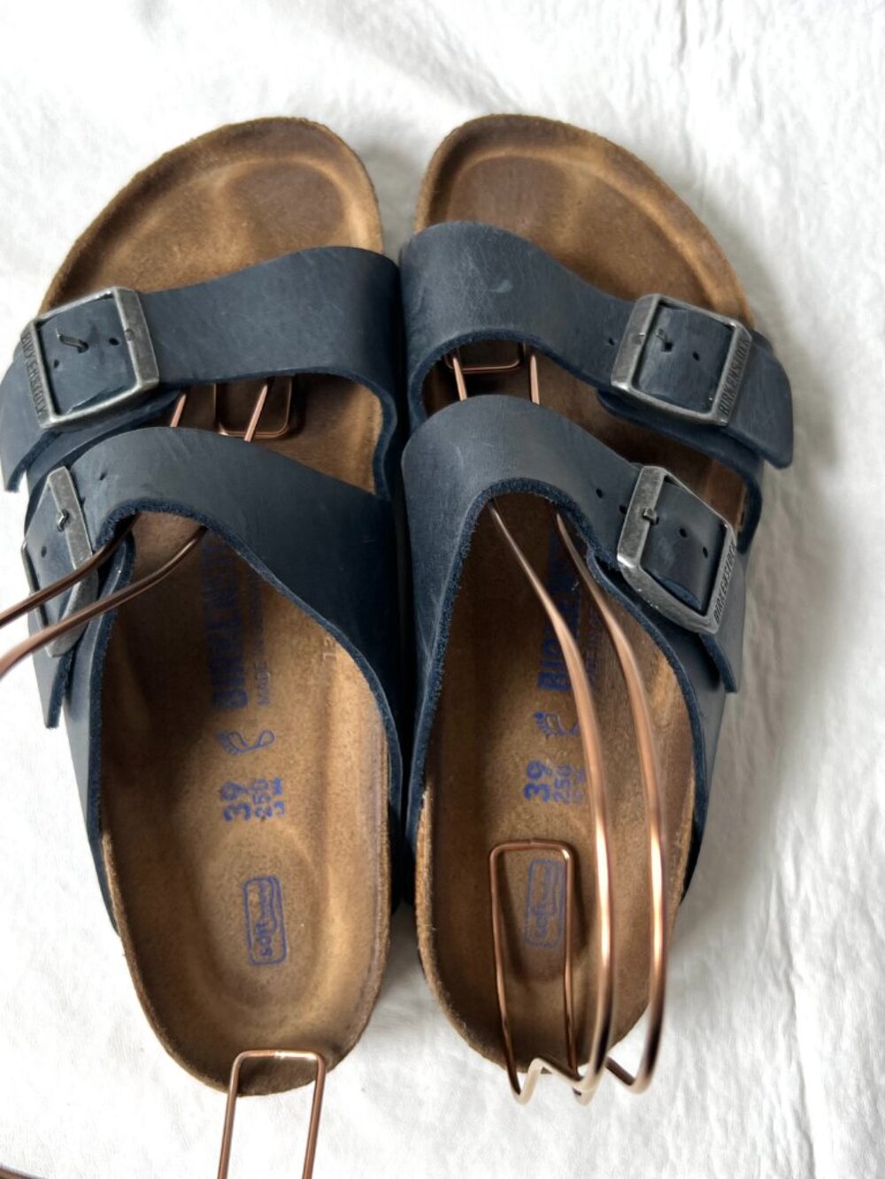 Birkenstock sandals Arizona navy blue leather 39 8 8.5 womens wide soft footbed - Picture 5 of 12